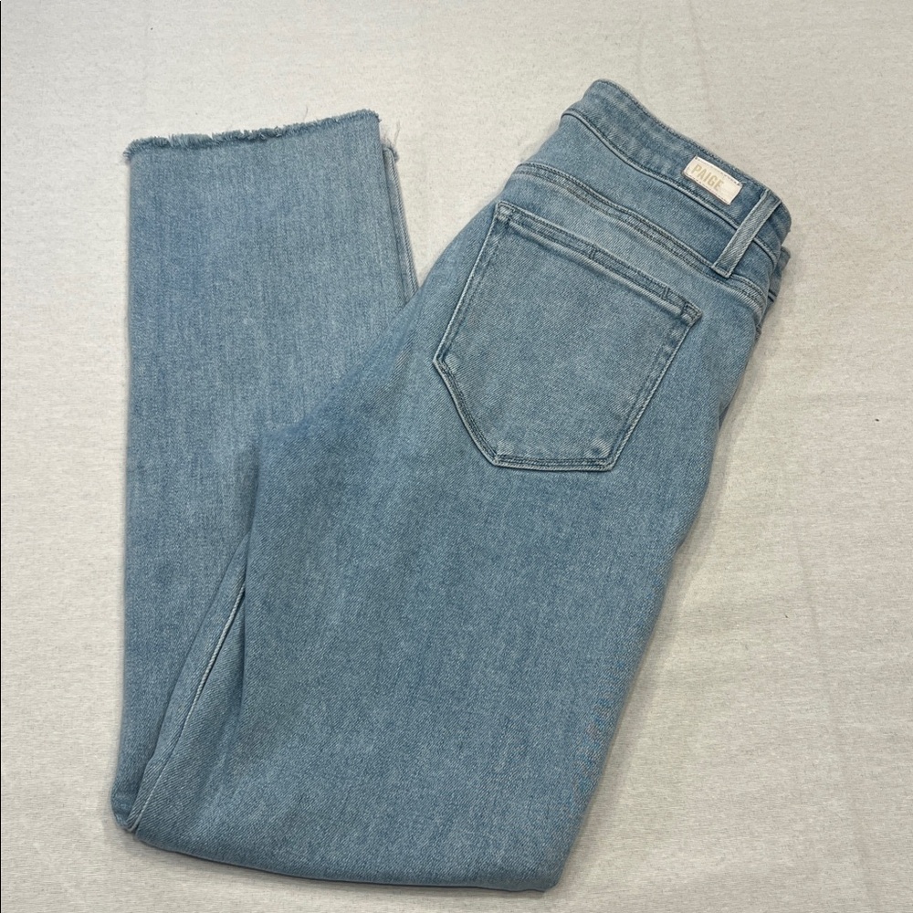 PAIGE Denim Amber Mid Rise Light Wash Raw Hem Ankle Straight Leg Jeans